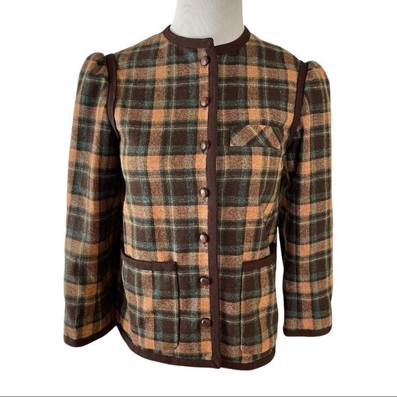 Vintage Vouge Paris Orginal Brown Plaid Blazer Sz S Collegiate Preppy Office EUC - Picture 1 of 10